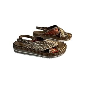 Pons Quintana Maui Retxa Woven Leather Platform Sandal Size 41 / 10.5- 11 Bronze